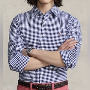 👔👔Ralph Lauren+1👔 Classic Fit Gingham Stretch Oxford Blue and White size M